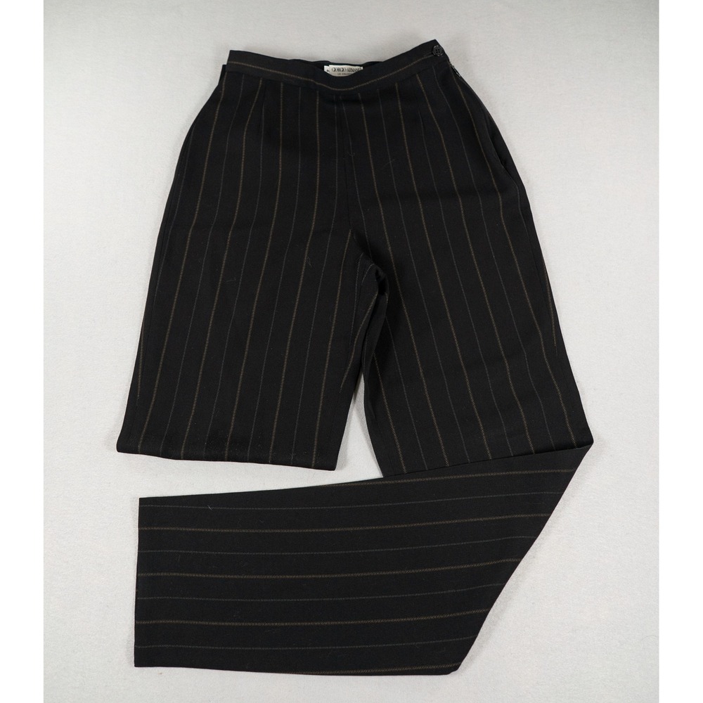 Giorgio Armani Womens Pinstripe Trousers Le Collezioni Wool Black Brown Size 4